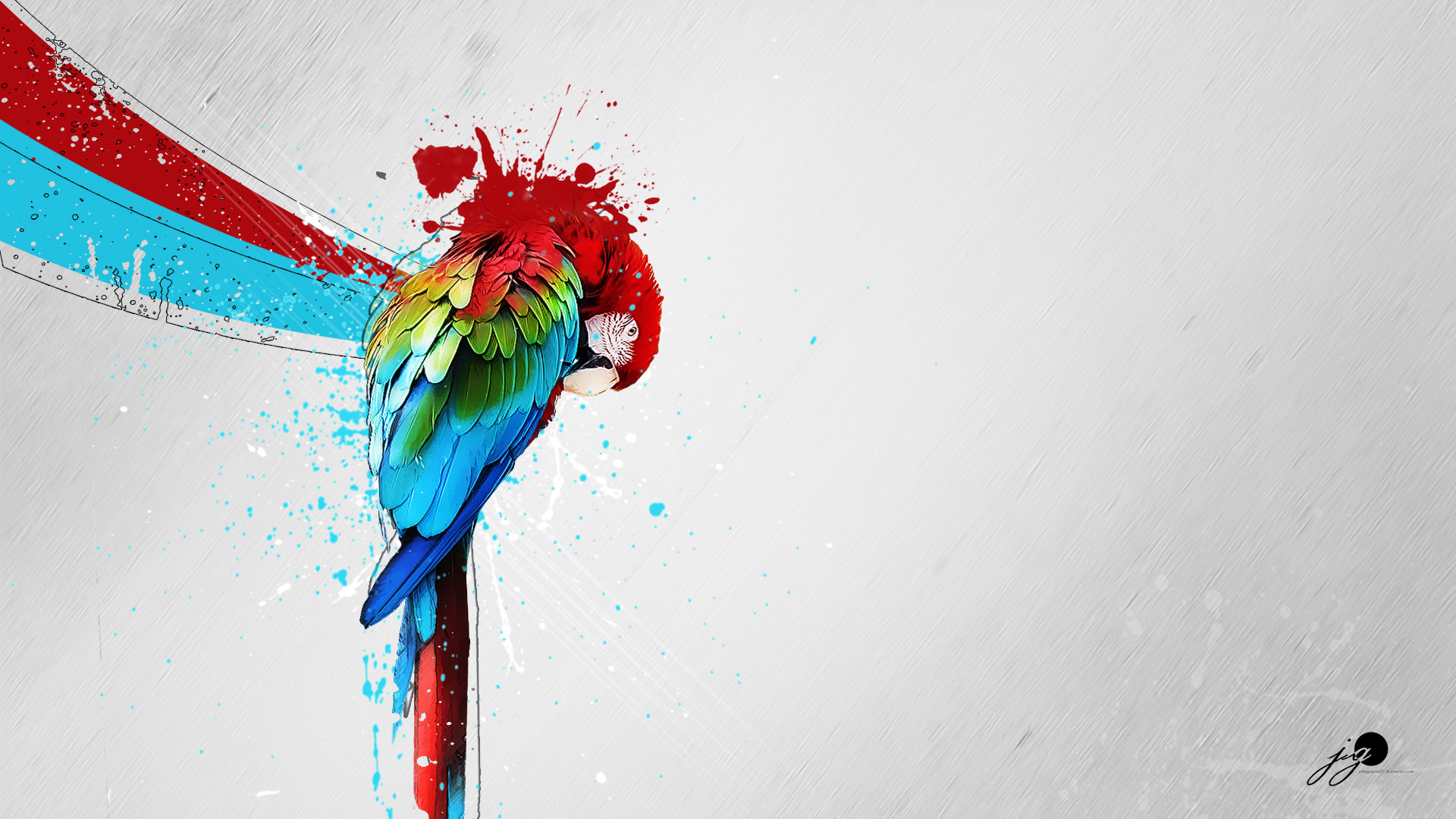 artwork, Parrot, Paint Splatter, Macaws, Simple Background Wallpaper