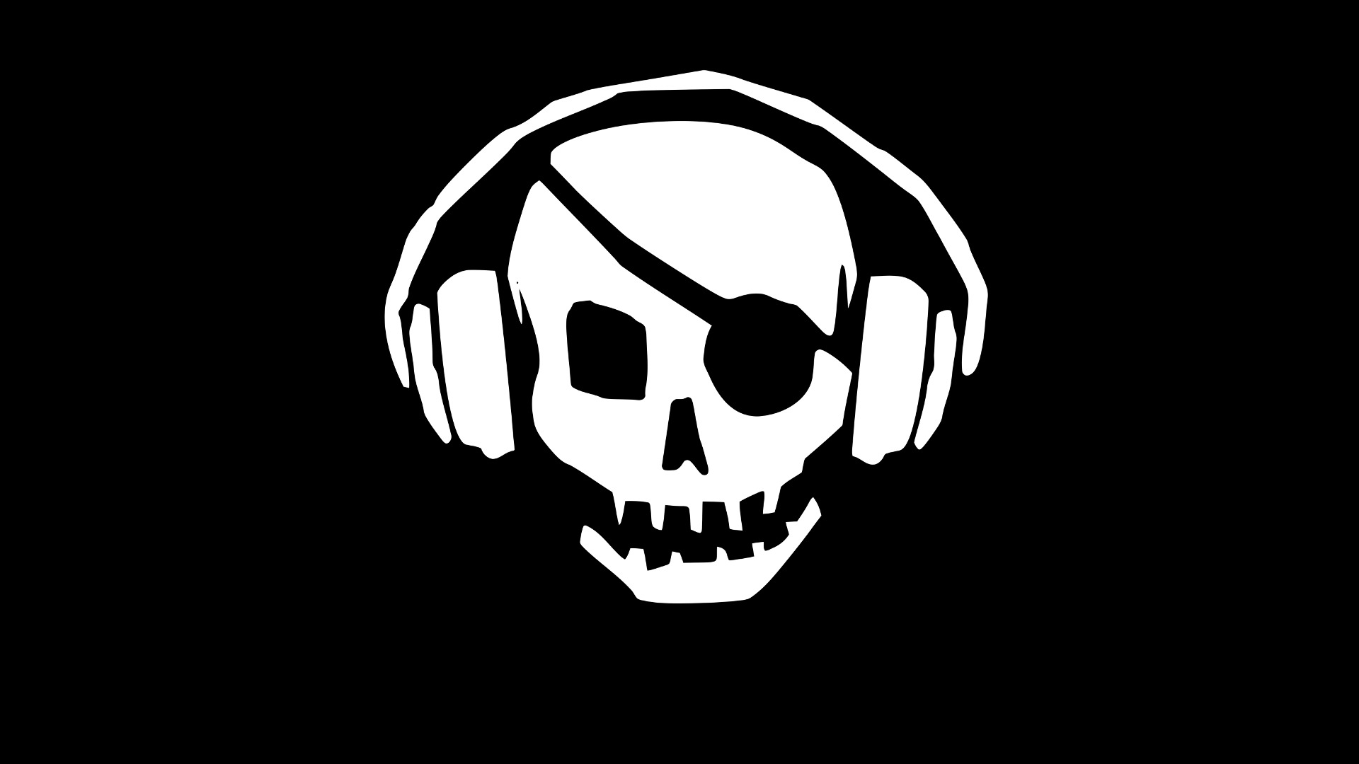 headphones, Skull, Minimalism, Black Background, Eye Patch, Black