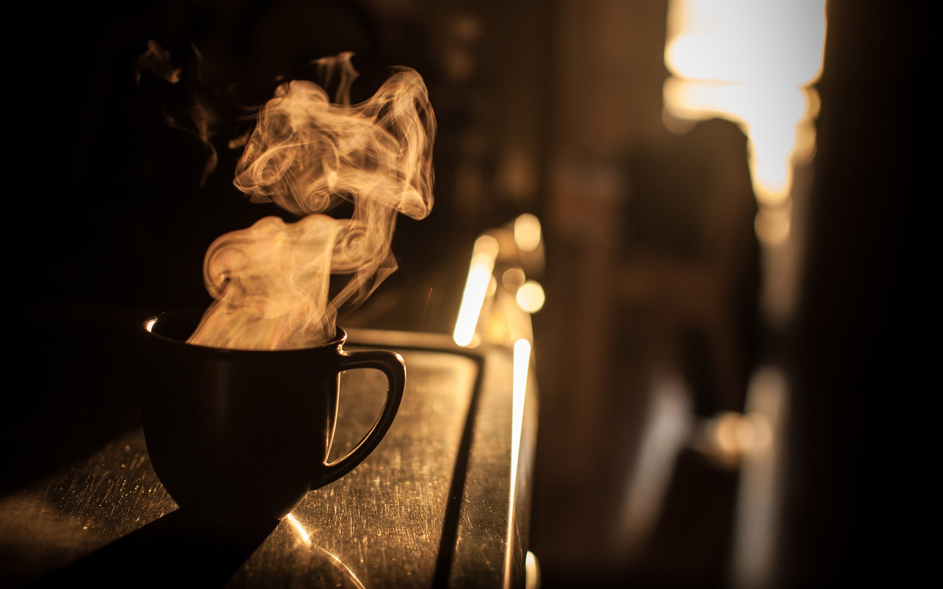 coffee, Mugs, Smoke, Sunlight, Silhouette Wallpapers HD / Desktop and