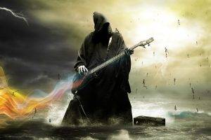 death, Bass Guitars, Water, Grim Reaper, Sea, Guitar, Lightning, Skeleton