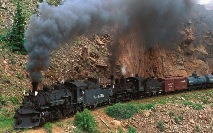 train, Steam Locomotive, Cliff, Freight Train HD Wallpaper Desktop Background