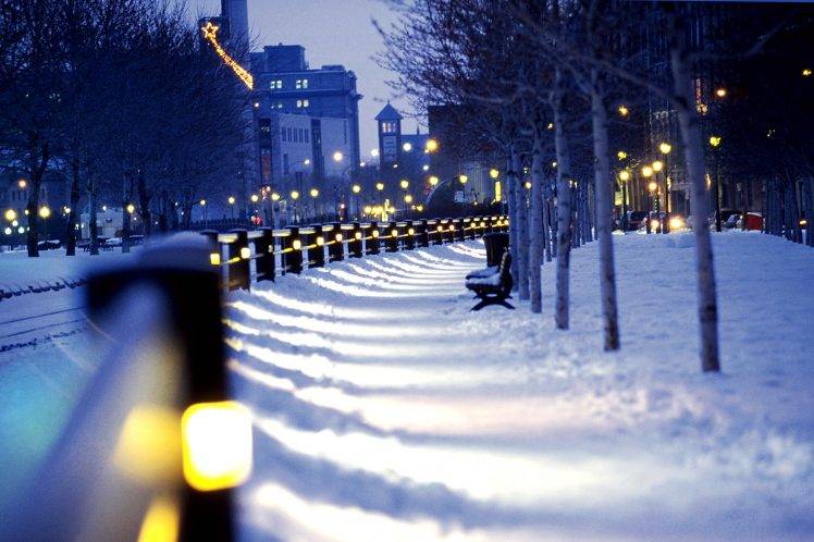 Montreal, Snow, Lights, Winter, City, Canada HD Wallpaper Desktop Background