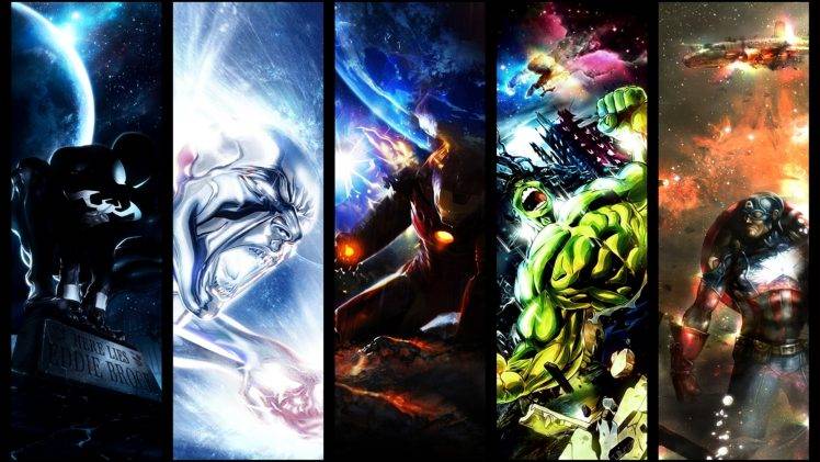 Hulk, Captain America, Silver Surfer, Venom, Spider Man, Panels HD Wallpaper Desktop Background