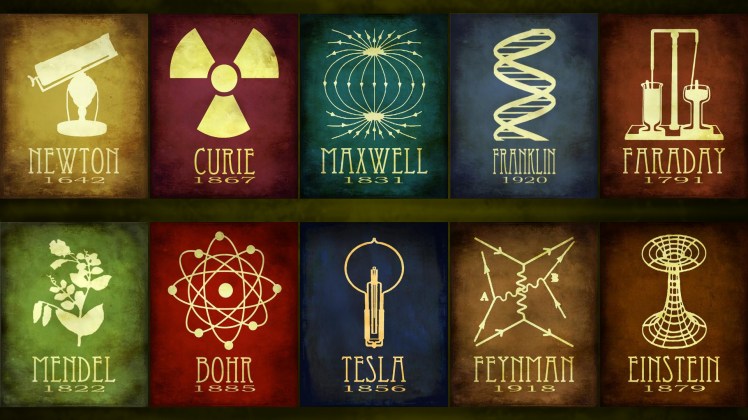 science, Isaac Newton, Faraday, Niels Bohr, Nikola Tesla, Albert Einstein, Physics, Chemistry, Maria Skłodowska Curie HD Wallpaper Desktop Background
