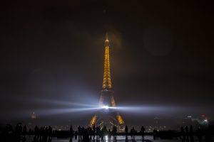 Paris, Eiffel Tower, Night, Spotlights