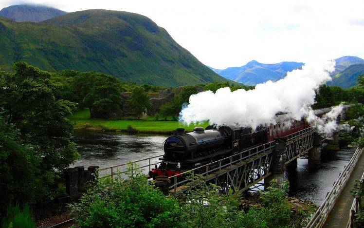 steam Locomotive, Bridge, Trees, Train, Valley HD Wallpaper Desktop Background