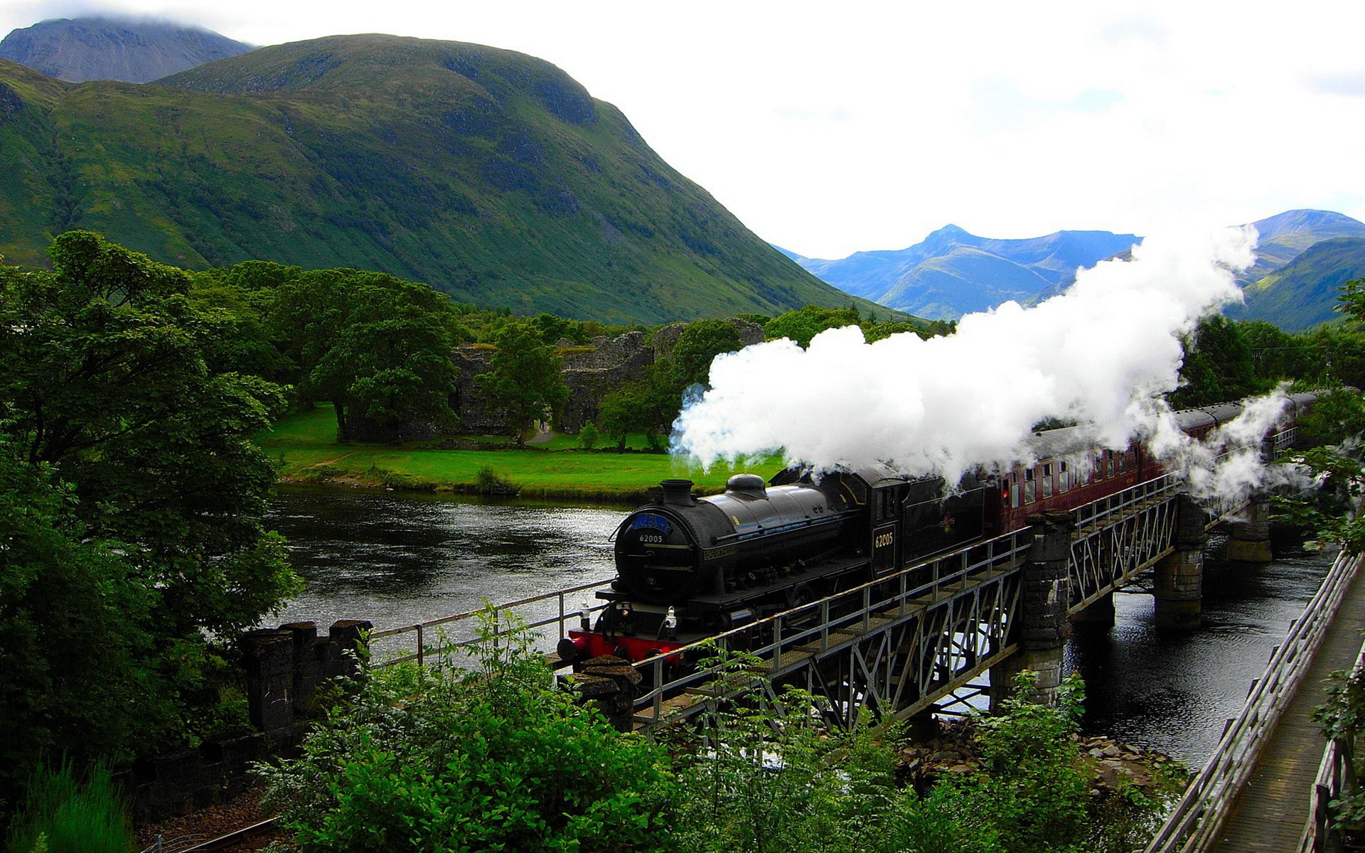 steam Locomotive, Bridge, Trees, Train, Valley Wallpaper