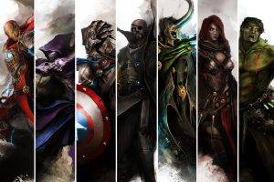 Iron Man, Hawkeye, Captain America, Nick Fury, Hulk, The Avengers, Black Widow, Loki