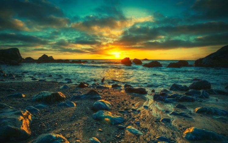beach, Sunset, Sea HD Wallpaper Desktop Background