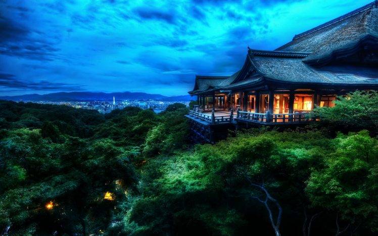 HDR, Night, Forest, Architecture, Asia, Trees, Blue HD Wallpaper Desktop Background