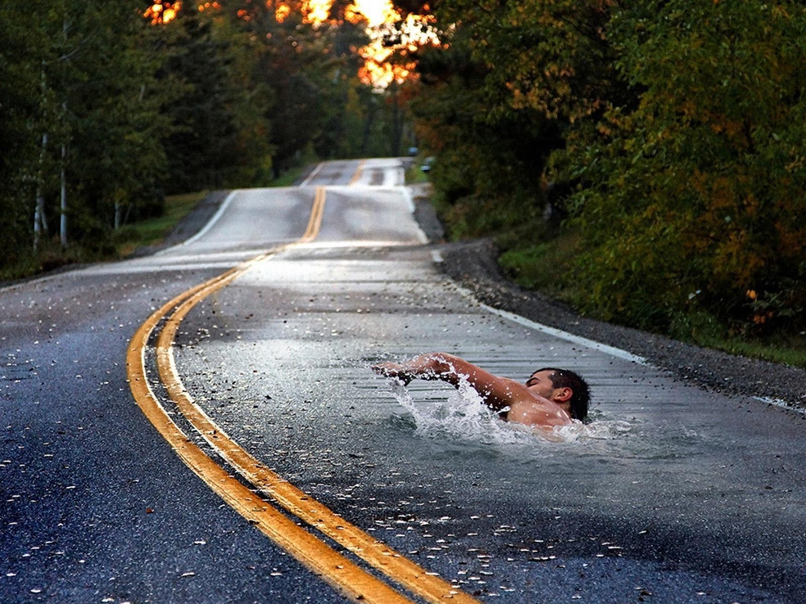 road, Wet, Swimming Wallpaper
