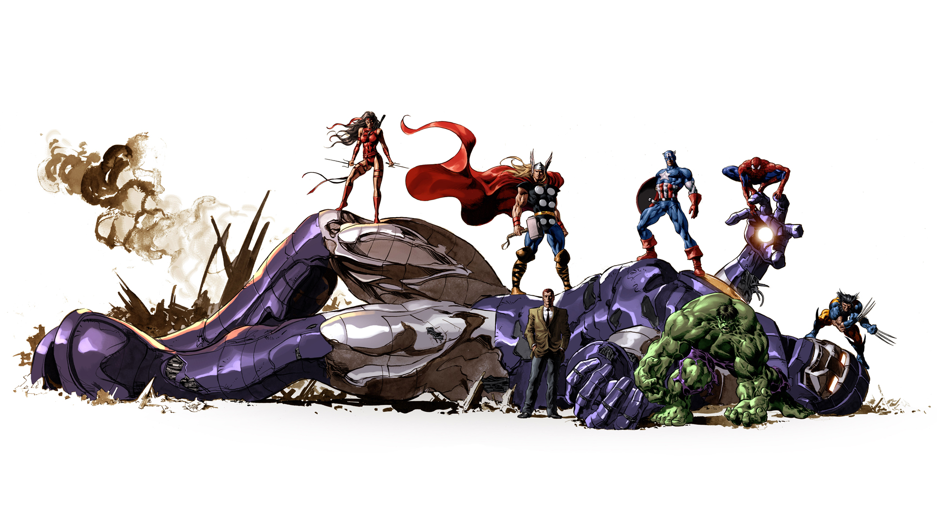 The Avengers, Hulk, Thor, Captain America, Spider Man, Wolverine, Norman Osborn, Elektra Wallpaper