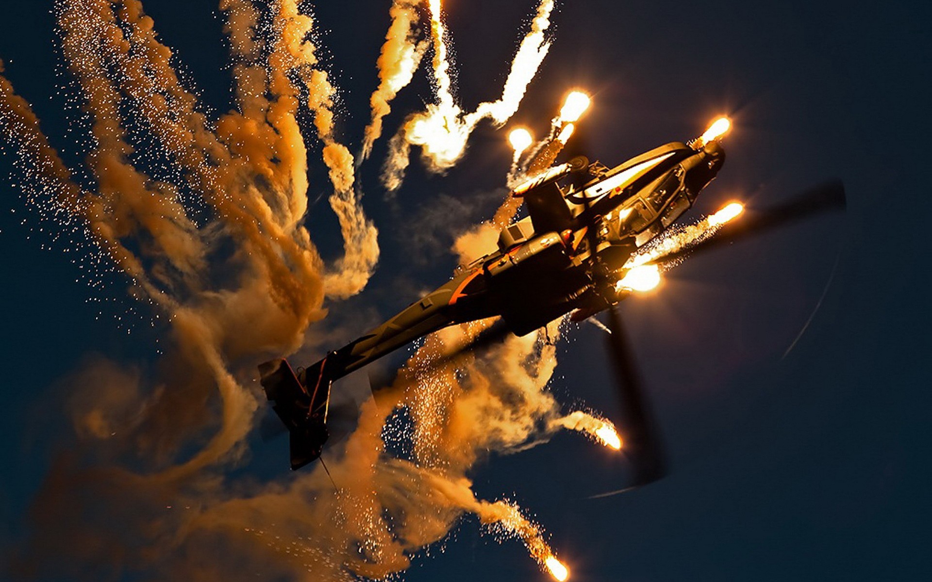 Boeing Apache AH 64D, Helicopters, Flares Wallpaper