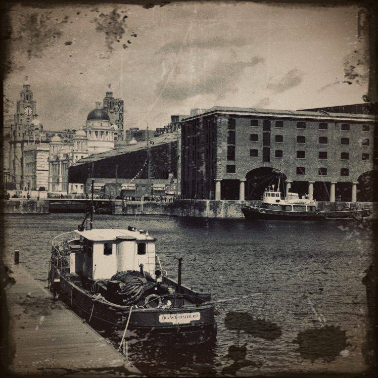 ship, Liverpool, Monochrome, Dock, England, Water, Building, Cityscape, Boat HD Wallpaper Desktop Background