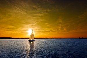 sea, Sunset, Boat