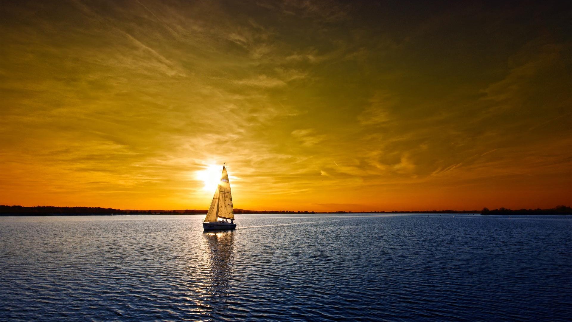 sea, Sunset, Boat Wallpaper
