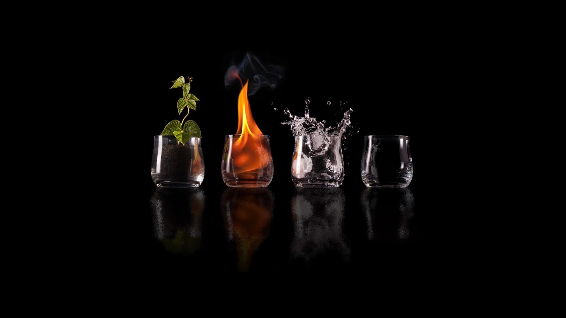 four Elements, Earth, Fire, Water, Air Wallpaper