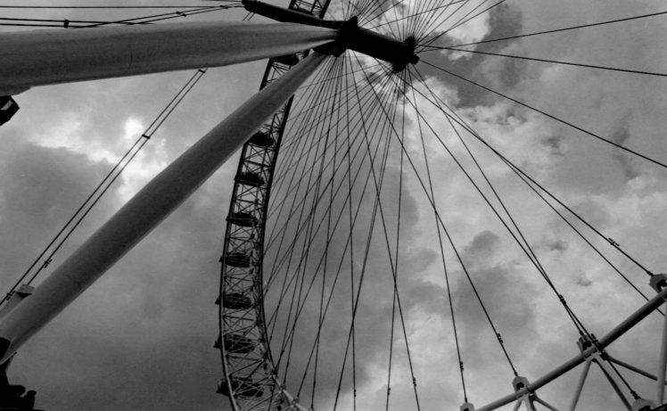 London Eye, London, Ferris Wheel, Monochrome HD Wallpaper Desktop Background