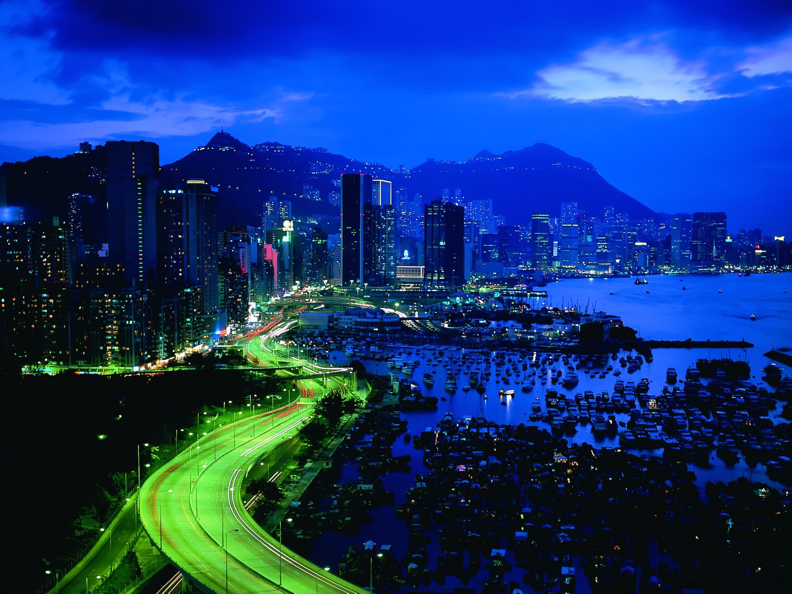 night, Lights, Cityscape, Boat, Skyscraper, Road, Hong Kong Wallpaper
