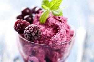 raspberries, Macro, Ice Cream