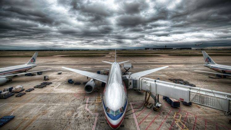 HDR, Sky, Airplane, Aircraft, Airport, Clouds HD Wallpaper Desktop Background
