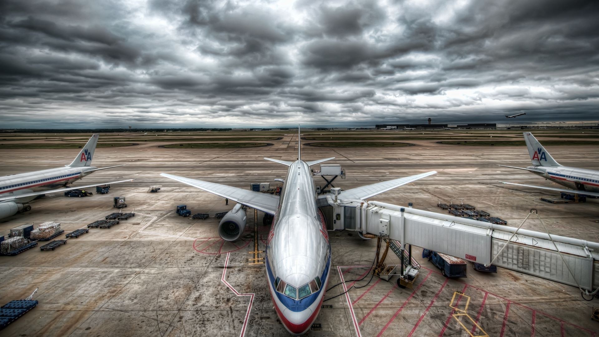 HDR, Sky, Airplane, Aircraft, Airport, Clouds Wallpaper