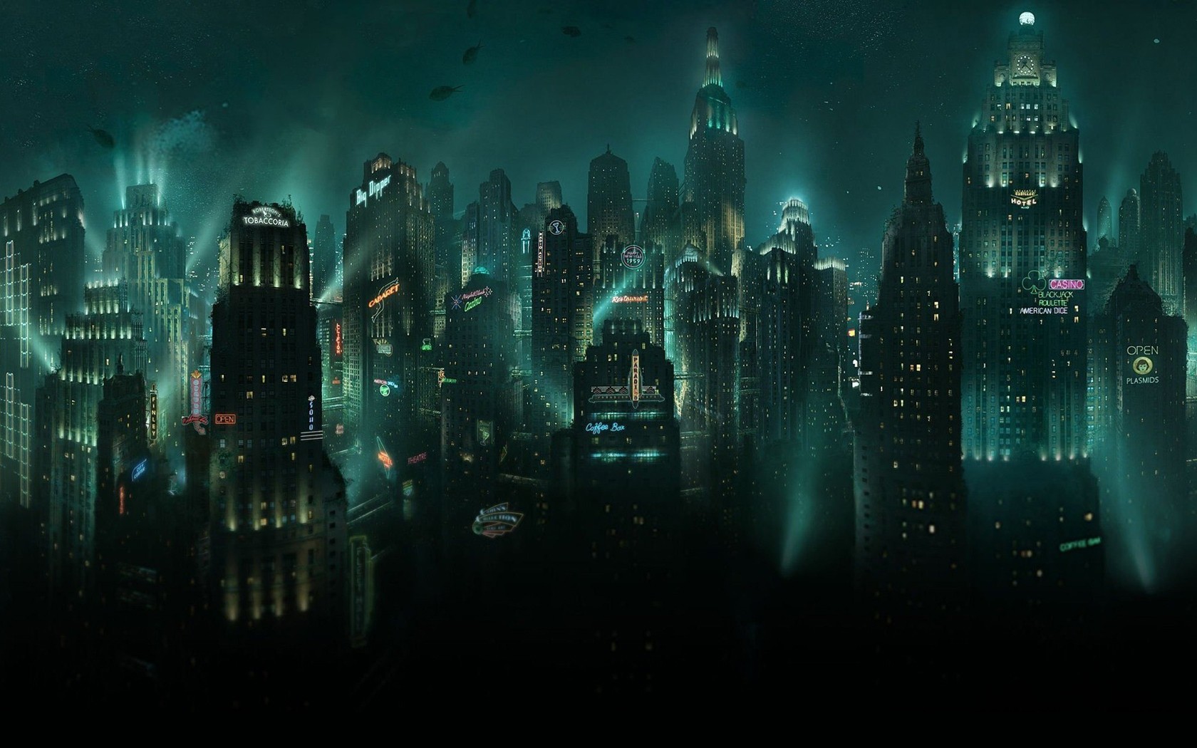 night, Lights, Rapture, BioShock Wallpaper