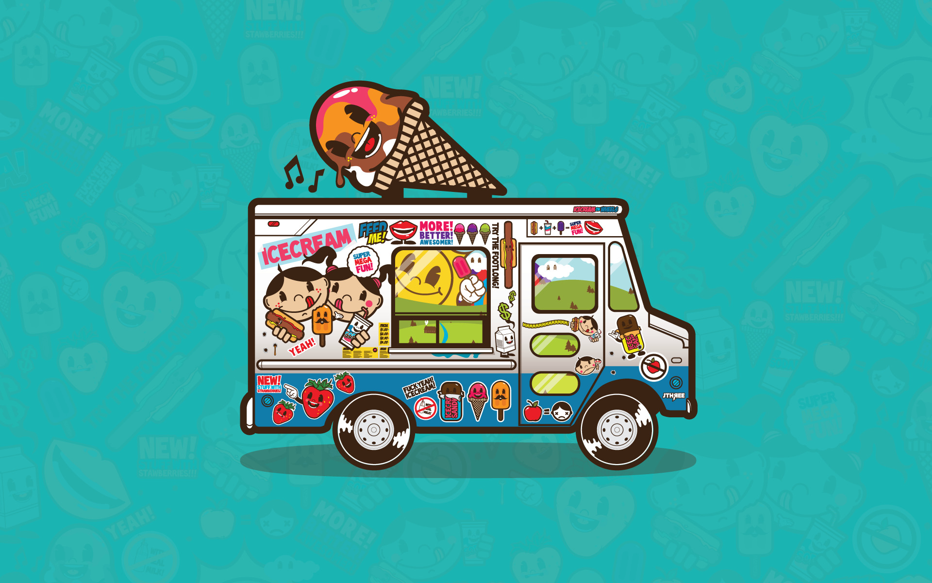 ice Cream, Trucks, Artwork, Jared Nickerson, Simple Background Wallpaper