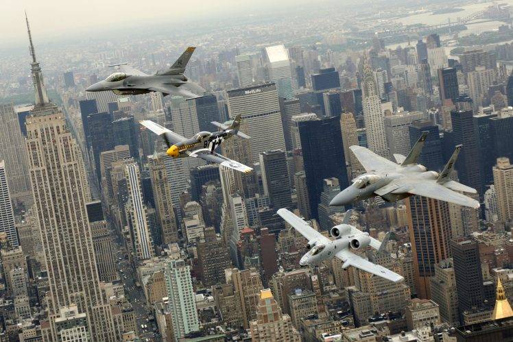 aircraft, General Dynamics F 16 Fighting Falcon, F15 Eagle, Fairchild Republic A 10 Thunderbolt II, North American P 51 Mustang HD Wallpaper Desktop Background