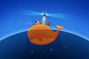 whale, Lighthouse, Artwork, Vladstudio