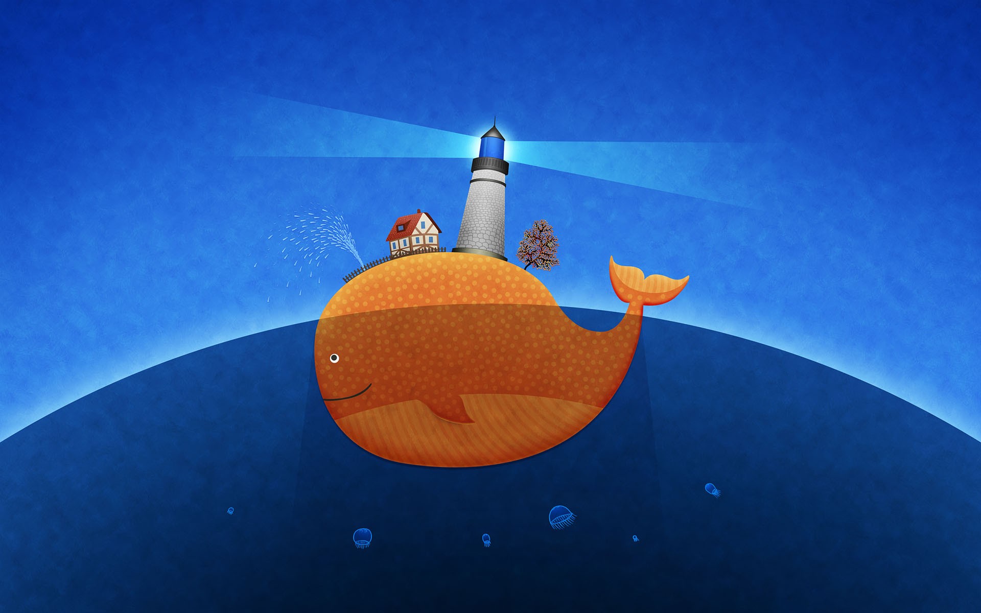 whale, Lighthouse, Artwork, Vladstudio Wallpaper