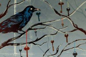 raven, Artwork, Crow, Keys, Trees, Spooky