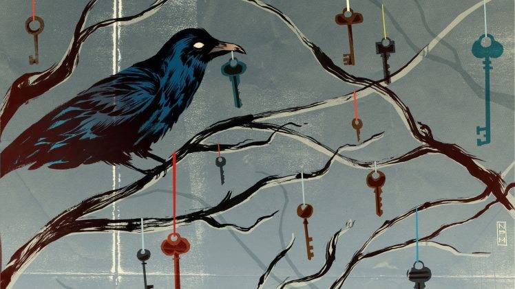 raven, Artwork, Crow, Keys, Trees, Spooky HD Wallpaper Desktop Background