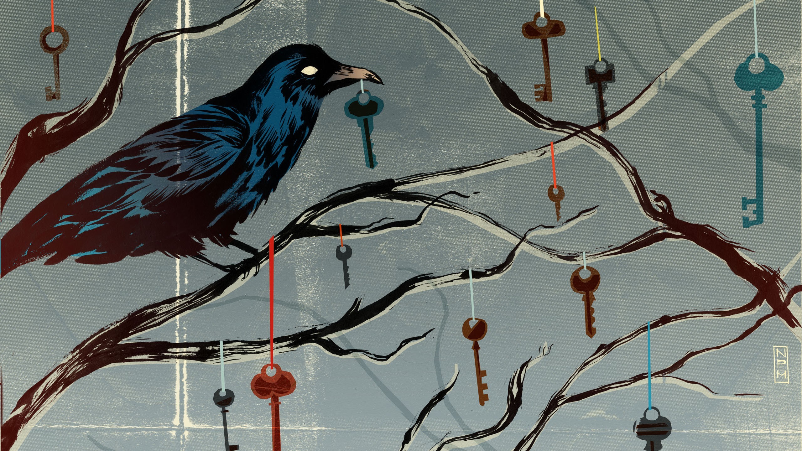 raven, Artwork, Crow, Keys, Trees, Spooky Wallpaper