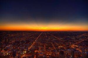 sunset, Chicago, Lights