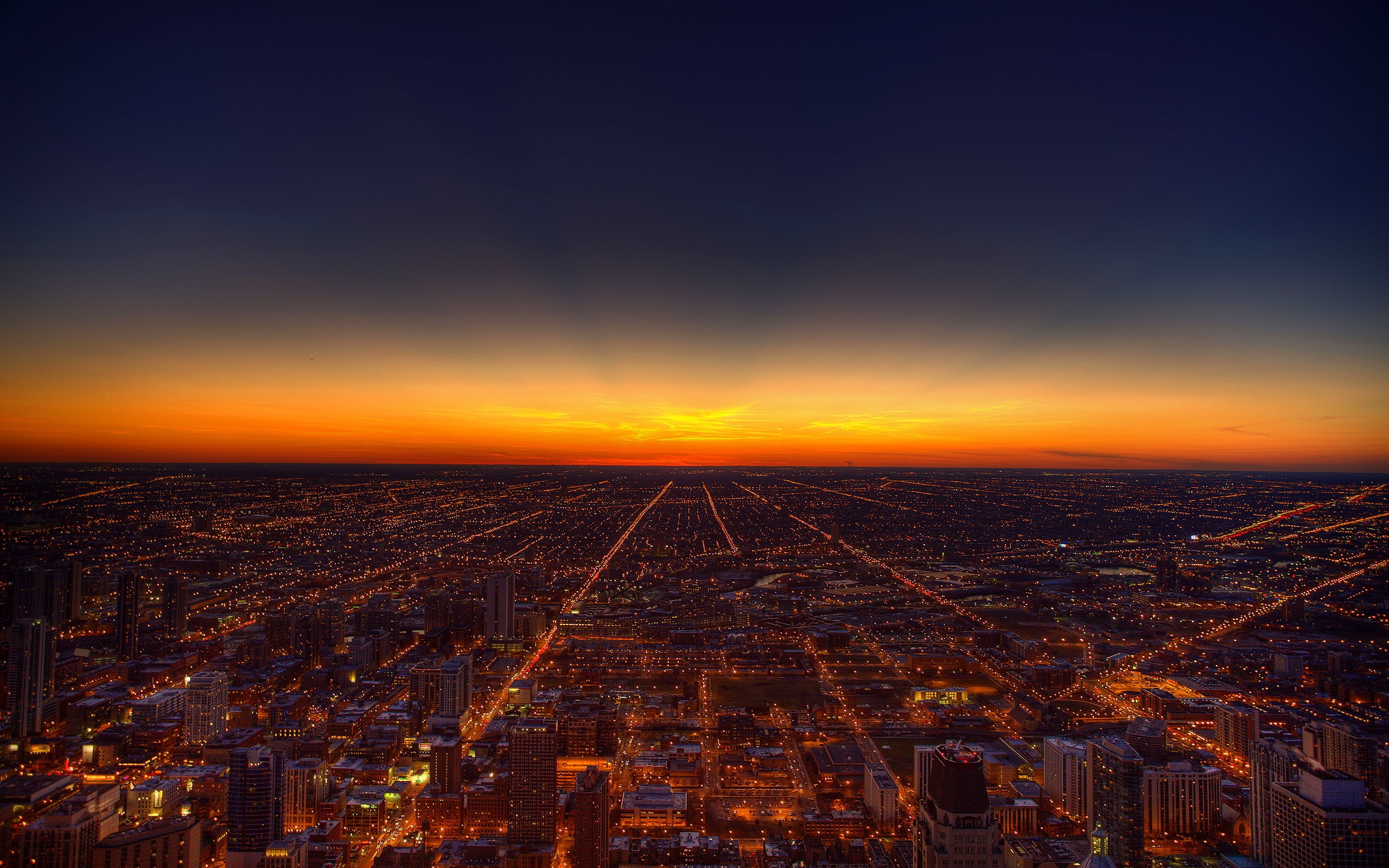 sunset, Chicago, Lights Wallpaper