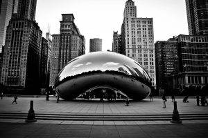 Chicago, Reflection, Sculpture, Monochrome, Cloud Gate, The Bean