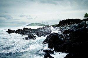 rock, Waves, Sea