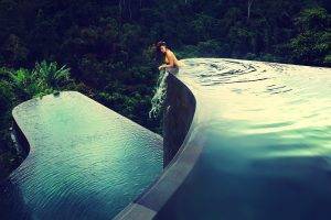 swimming Pool, Women Outdoors, Forest, Ripples