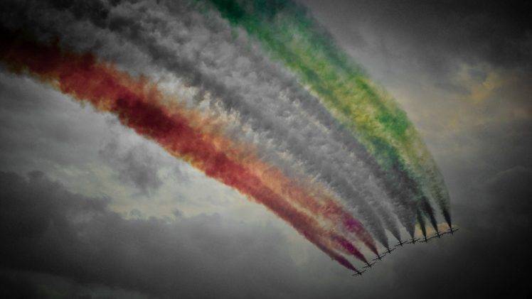 selective Coloring, Aircraft, Airplane, Smoke, Contrails, Frecce Tricolori HD Wallpaper Desktop Background