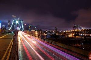 Brooklyn, New York City, Night, Long Exposure, Manhattan, Cityscape, Light Trails