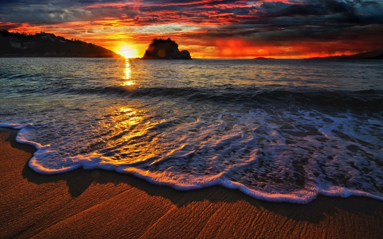 sea, Beach, Sunset Wallpaper