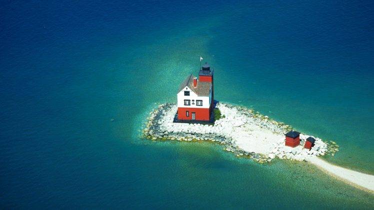 lighthouse, Island, Sea, Waves HD Wallpaper Desktop Background
