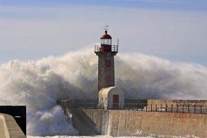 lighthouse, Waves, Storm