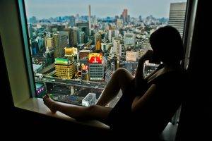 Tokyo, Silhouette, Lost In Translation, Window Sill, Cityscape
