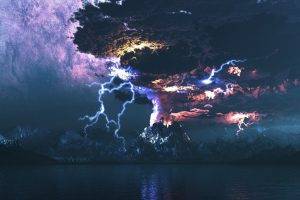 lightning, Volcano, Photo Manipulation