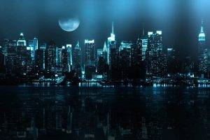night, Cityscape, Reflection