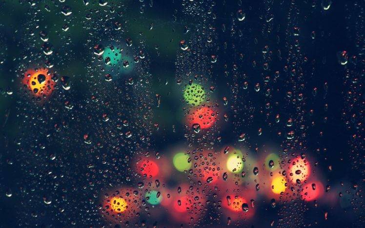 colorful, Rain, Water Drops, Wet, Lights, Blurred, Depth Of Field, Glass, Bokeh, Water On Glass HD Wallpaper Desktop Background