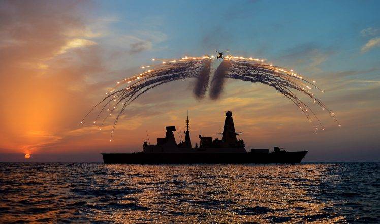 Type 45, Ship, Navy, Destroyer, Royal Navy, Flares HD Wallpaper Desktop Background