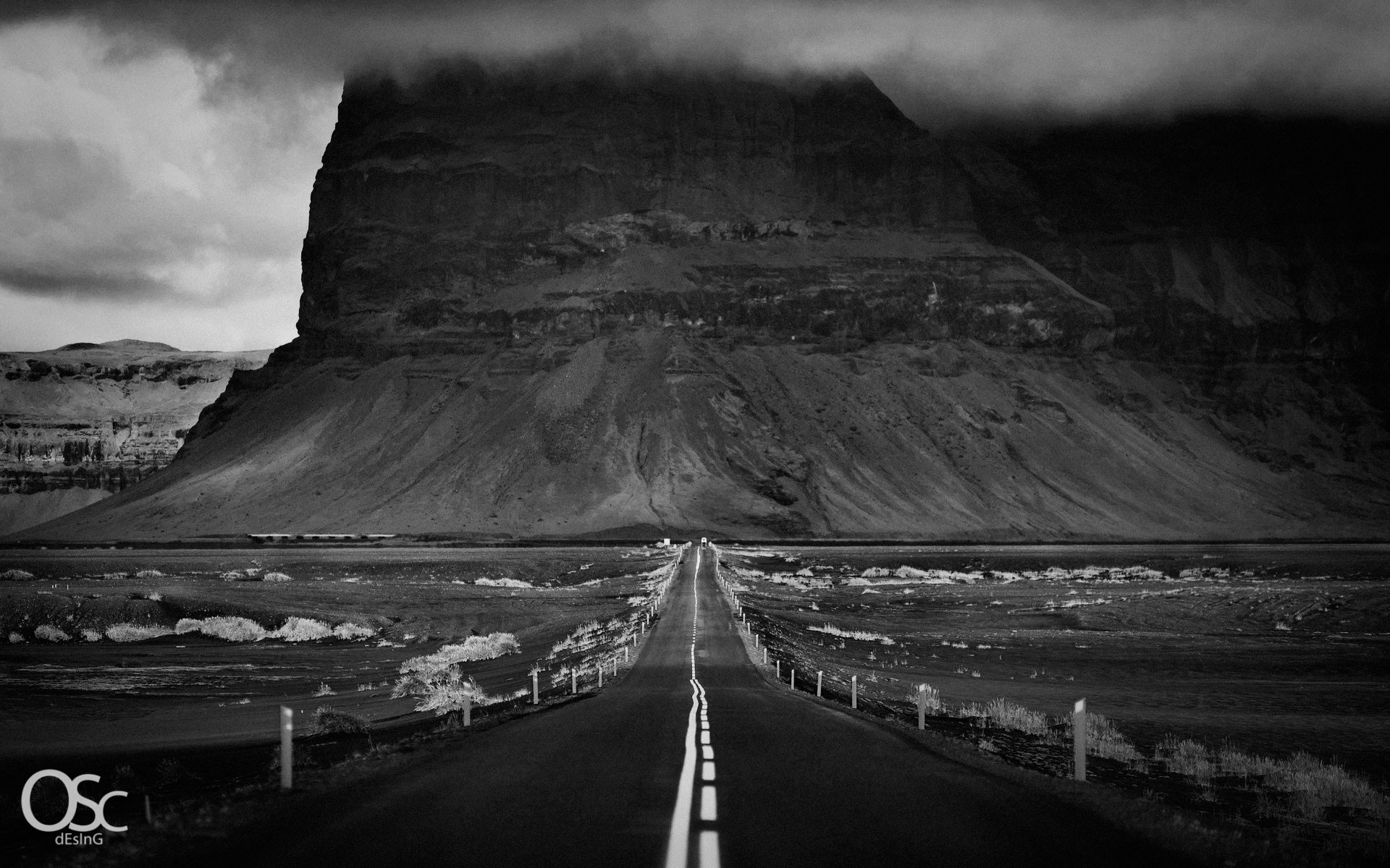 road, Cliff, Desert, Monochrome Wallpaper